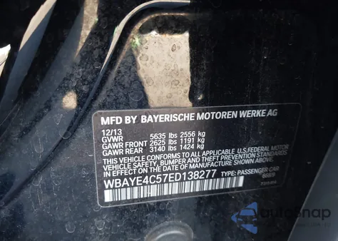 2014 BMW 740Li from USA, damaged, VIN WBAYE4C57ED138277